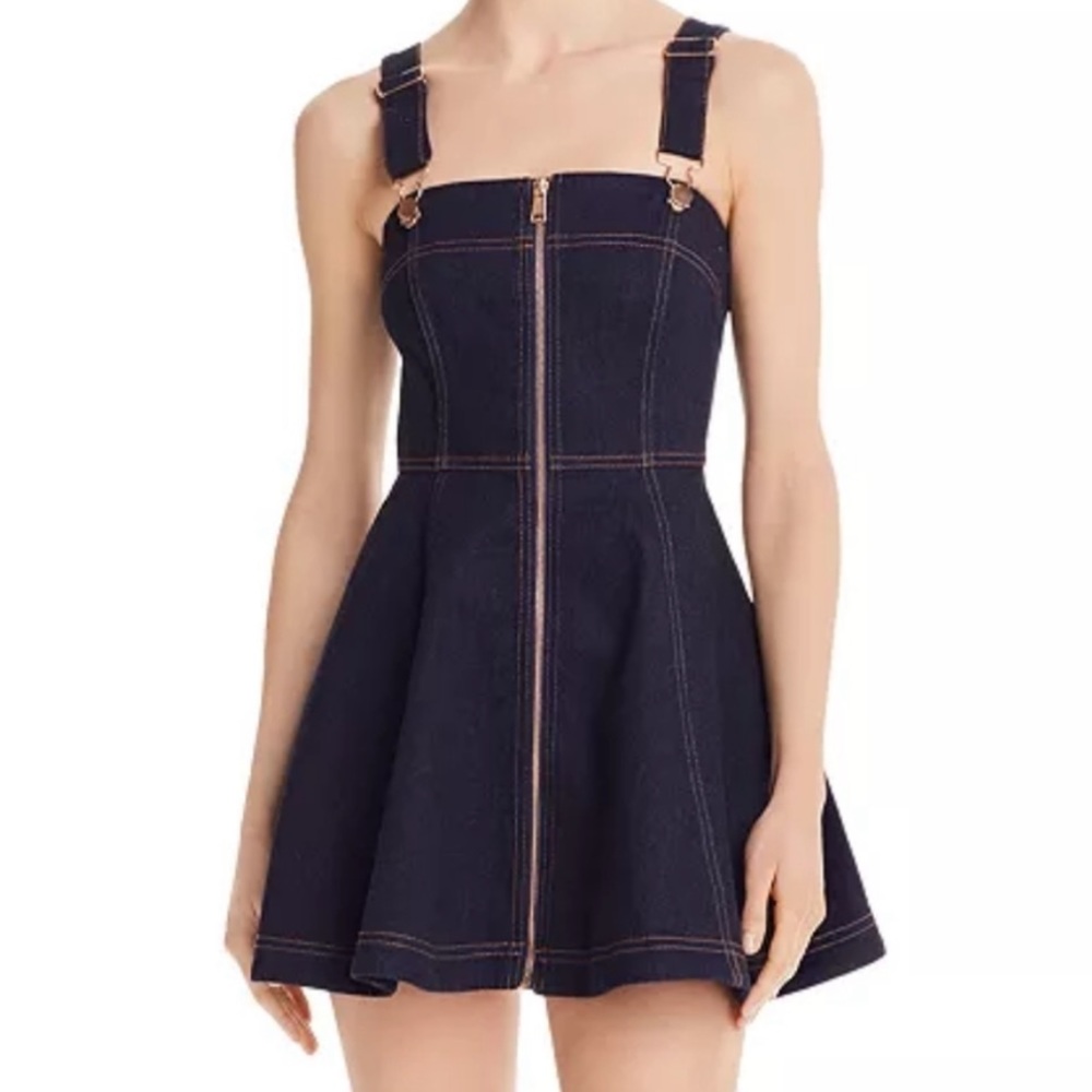 Alice McCall Dark Indigo Denim Mini Dress with Contrast Stitching